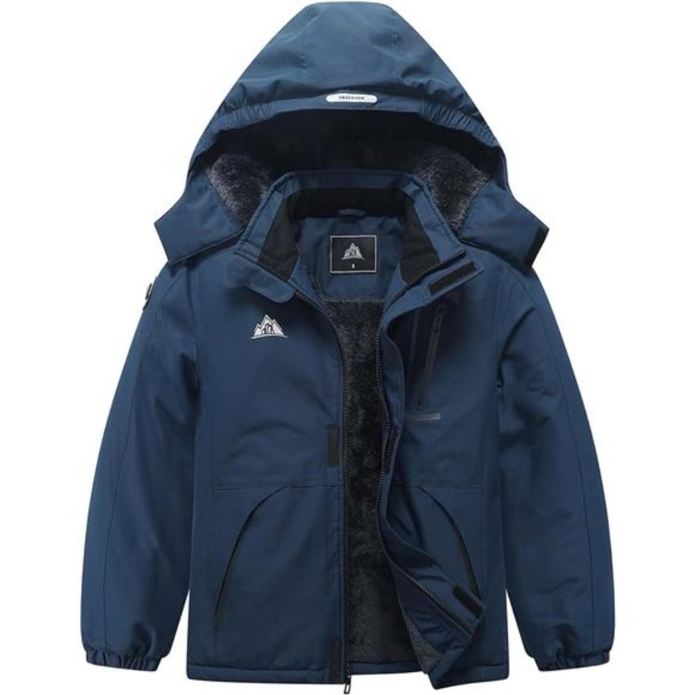 Ski Jacket Waterproof Winter Coat Fleece Jackets with Detachable Hood For Kids